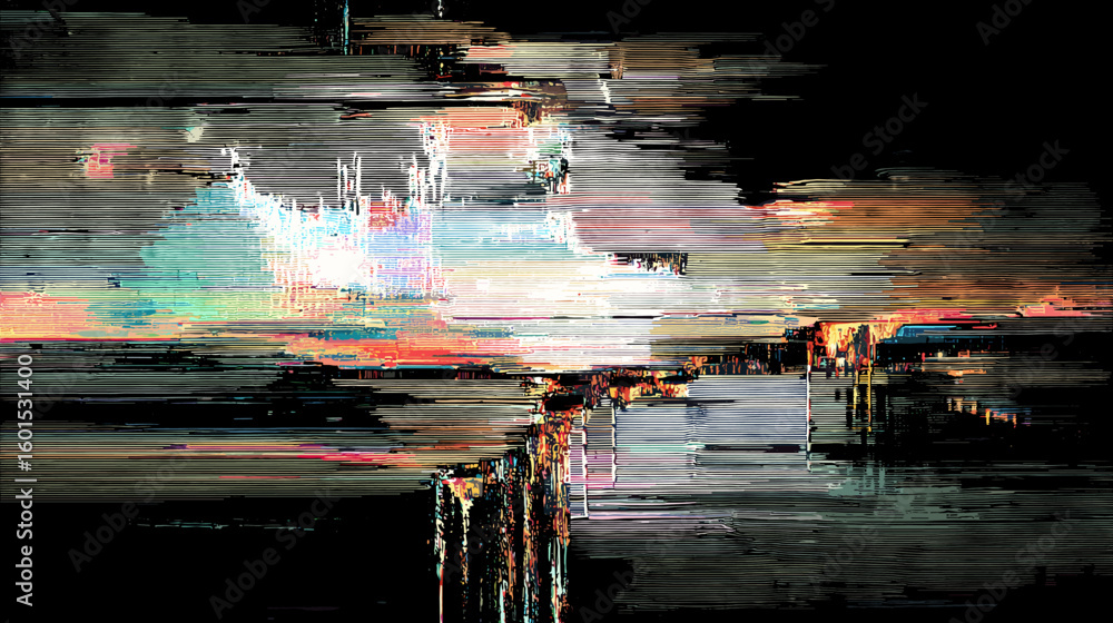 Poster abstract glitch vector background with colorful digital distortion