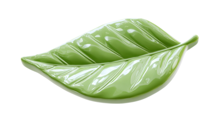 Leaf icon for eco or bio product3D cartoon plastic style, isolated on transparent background 