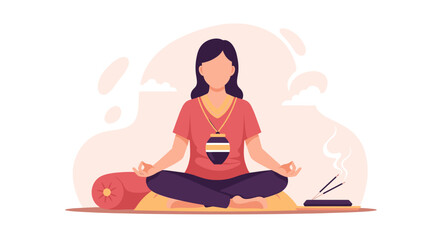 Woman meditating in lotus position, perfect for wellness websites or yoga studio brochures.