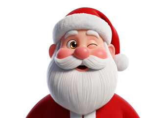 PNG cut out isolated background. A detailed 3D rendered close-up portrait of a friendly Santa Claus character.
