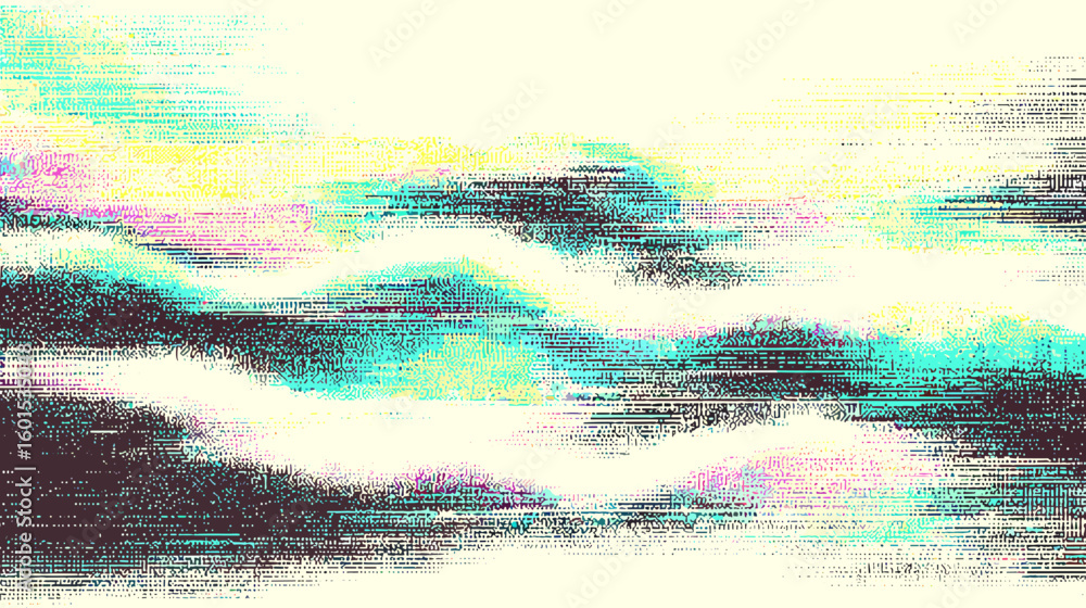Poster abstract glitch vector background with colorful waves and textures