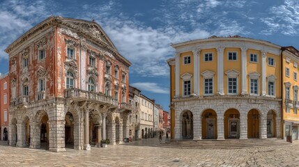 Fototapeta premium Historic European Town Square With Buildings