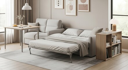 Modern Minimalist Convertible Sofa Bed in a Cozy Living Space. inspiration interior design ideas 