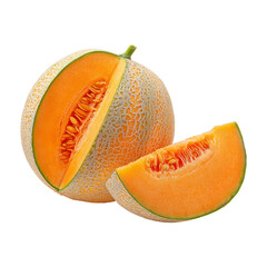 A close-up of a ripe cantaloupe, with a slice revealing its juicy interior