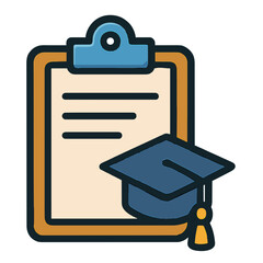 Clipboard with Graduation Cap Icon – Flat Style Education Report and Academic Document Symbol