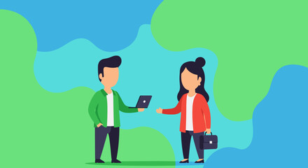 Business people exchanging information; ideal for presentations, websites, and reports.