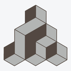 abstract 3d cubes, Minimalist design with shades of gray and brown on a clean white background