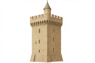 Majestic medieval stone tower rising against a transparent background, perfect for historical or fantasy projects