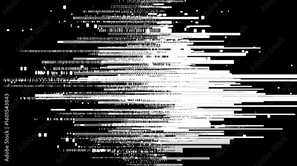 Aufkleber glitch vector background with horizontal lines in black and white