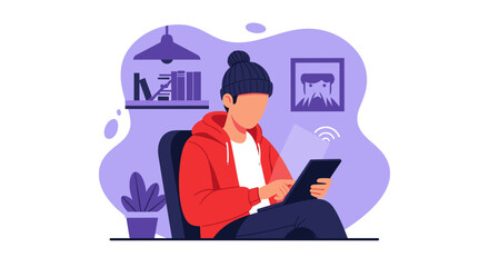 Person using tablet at home, perfect for website banners, blog posts, or social media.