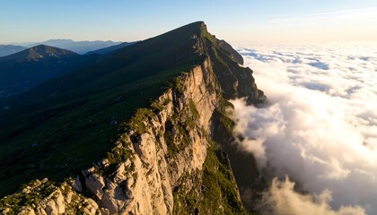 Mountain Peak Overlooking Cloudscape at Sunset