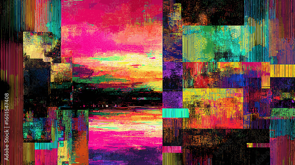 Poster abstract glitch vector background with vibrant colors and patterns