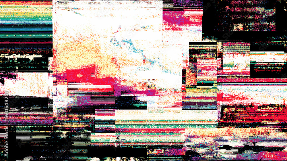 Poster abstract glitch vector background with colorful distortion effects