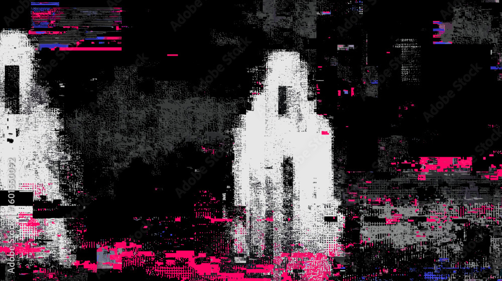 Aufkleber glitch vector background with distorted figures in dark and vibrant colors