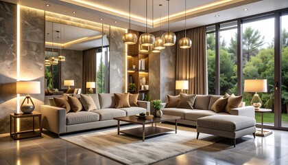 Living Room Interior with Modern Sofa and Natural Light