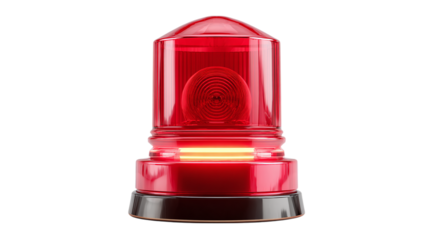 Flashing red emergency siren light in toy-like 3D style with glowing base isolated on transparent background 