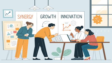 Teamwork, Growth, and Innovation: Illustration for Business Presentations