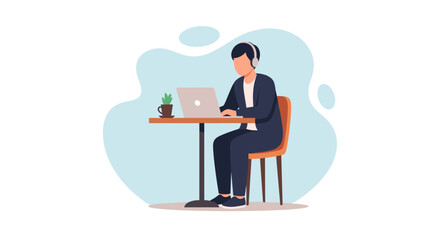 Man working on laptop in cafe, perfect for website banners or blog posts about remote work.