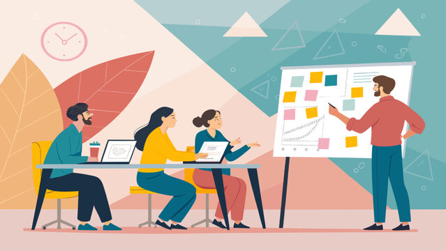 Teamwork, brainstorming, and collaboration: Illustration perfect for business presentations or website landing pages.