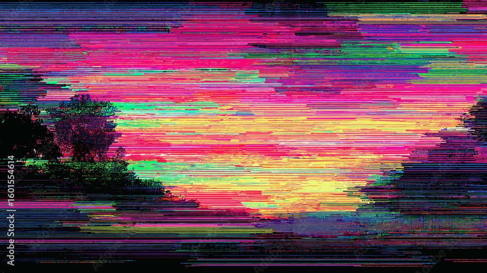 Poster abstract glitch vector background with colorful distorted clouds