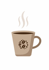 Fototapeta premium Steaming Coffee Cup with Coffee Bean Design, Brown Tones, Vector Illustration