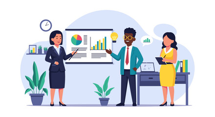 Diverse business team presenting data and ideas, perfect for website banners or marketing materials.