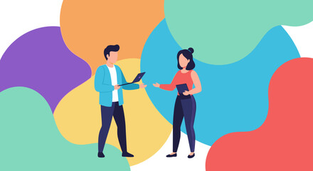 Two colleagues collaborating on a project, perfect for presentations or website banners.