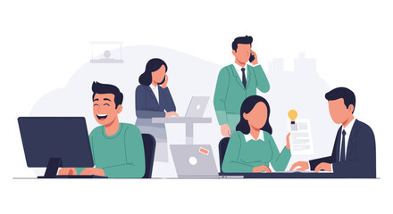 Happy diverse team working together in modern office. Perfect for landing pages, presentations, and brochures.