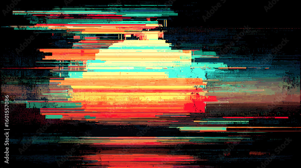 Aufkleber glitch vector background with distorted sunset over the ocean
