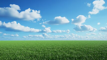 Obraz premium Wide shot of a grassy field under a partly cloudy blue sky