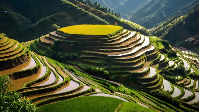 Aerial view of terraced rice fields in Longsheng (Dragon's Backbone), China, during planting season 3