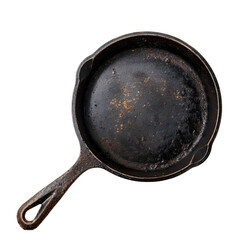 Empty, aged cast iron skillet, top view