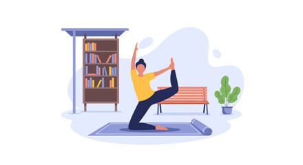 Woman practicing yoga at home, perfect for wellness websites or blog posts.