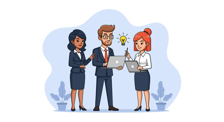 Diverse business team collaborating on laptop, brainstorming new ideas. Perfect for websites, presentations, and marketing materials.