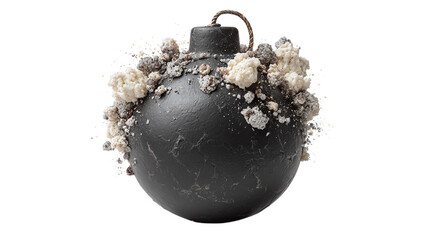 Black spherical bomb with a white fuse, symbolizing danger or explosion. 3D Rendering isolated on transparent background 