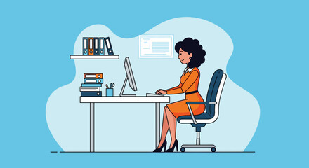 Businesswoman working at her desk, perfect for website banners or business brochures.