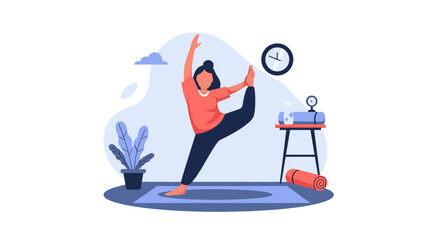 Woman practicing yoga at home, perfect for wellness websites and brochures.
