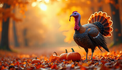 A seasonal image of a wild turkey in a golden autumn field. Perfect for Thanksgiving, harvest season, and fall celebrations. Nature and holiday vibes combined.