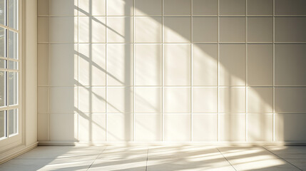 Obraz premium Sunlit interior corner with tiled walls and window