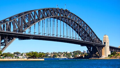 Naklejka premium Wide shot of a large steel arch bridge over a body of water