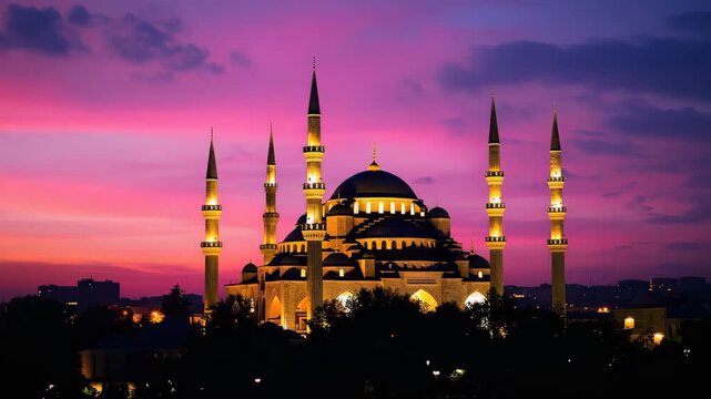Sunset Mosque Time Lapse: A Stunning View of Ankara's Majestic Kocatepe at Twilight