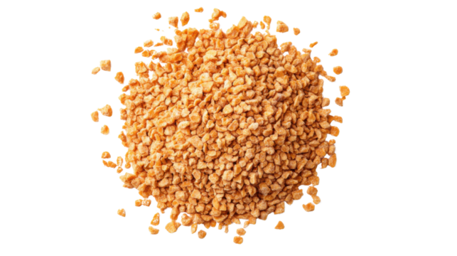 dried granulated garlic on white background