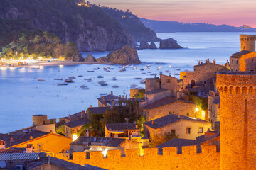 Sunrise over Vila Vella in Tossa de Mar, Spain