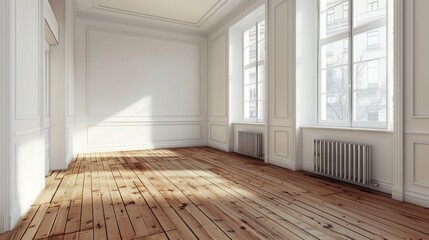 Empty Room with Hardwood Floor and White Walls