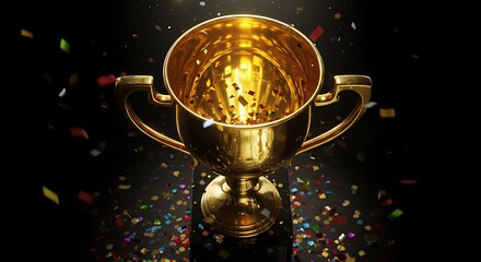 Golden Trophy Celebration with Confetti Showcasing Achievement and Success in Competitive Events and Award Ceremonies Shining Brightly