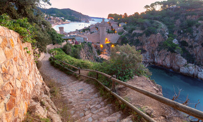 Sunrise over Vila Vella in Tossa de Mar, Spain