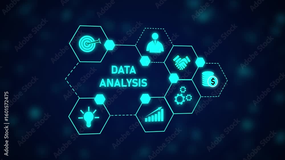 Aufkleber dynamic data analysis hexagon network business intelligence technology growth strategy success. driv