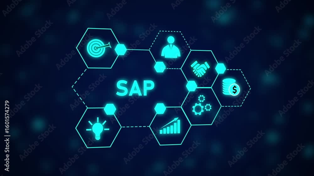 Poster stunning sap business process animation network technology hexagon system growth strategy. sap busin