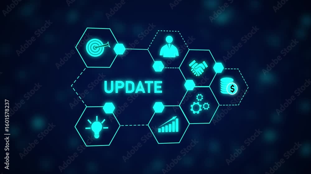 Poster business update system network technology progress growth success innovation finance marketing. busi