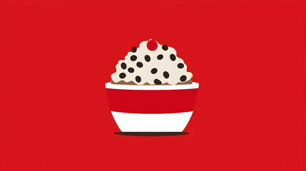 Delicious dessert in a bowl against a red background. Possible use Food illustration, recipe inspiration
